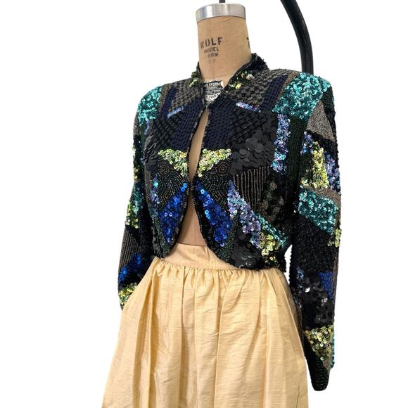 Vtg Beaded Sequin Silk Top Crop Jacket‎ Bolero Profuse Layers Size S/M - Picture 5 of 9